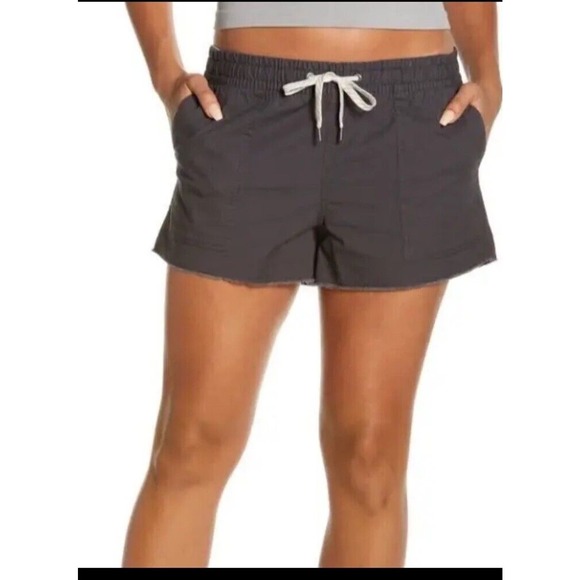 Vuori Women's Vintage Ripstop Shorts Size L Charcoal Gray Raw Hem Drawstring - Picture 1 of 9